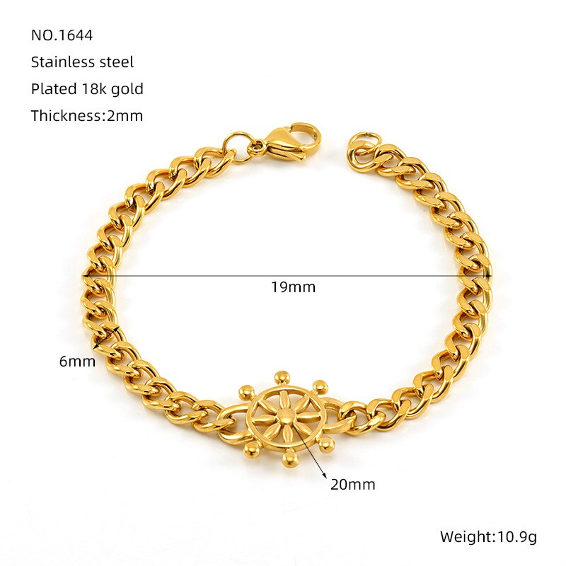 Gold color / 1 Piece Simple Series Classic Stainless Steel 18K Gold Color Plated Unisex Chain Bracelets Picture6